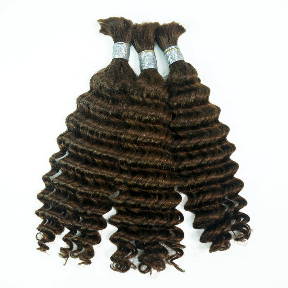 Braiding Hair #2 Colored Deep Wave Bulk Human Hair for Braiding