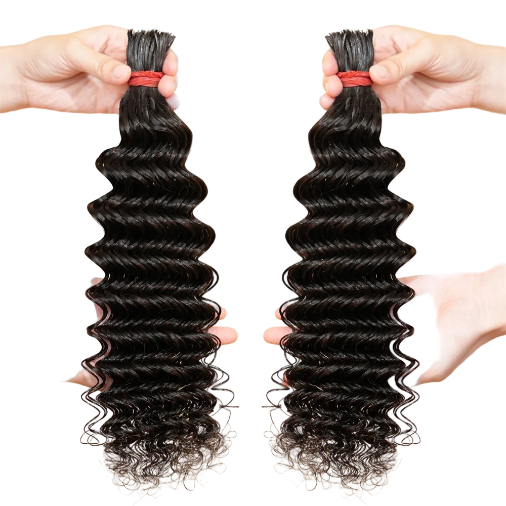 Pre-divided Braiding Hair 3 Bundles Deep Wave Bulk Human Hair