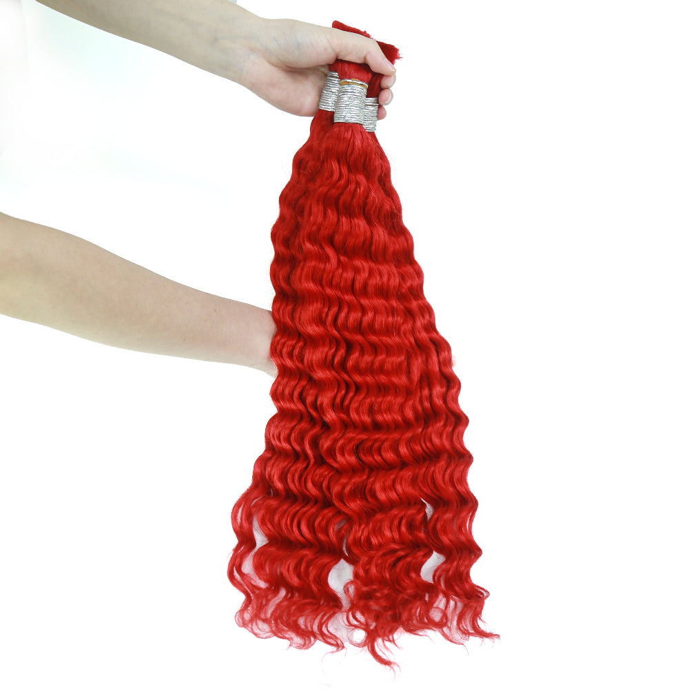 Braiding Hair Red Colored Deep Wave Bulk Human Hair for Braiding