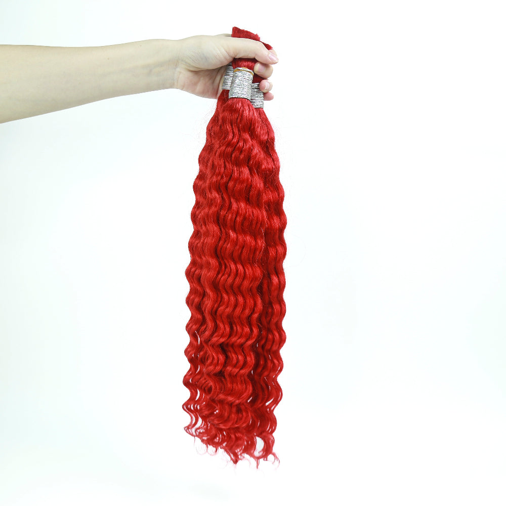 Braiding Hair Red Colored Deep Wave Bulk Human Hair for Braiding