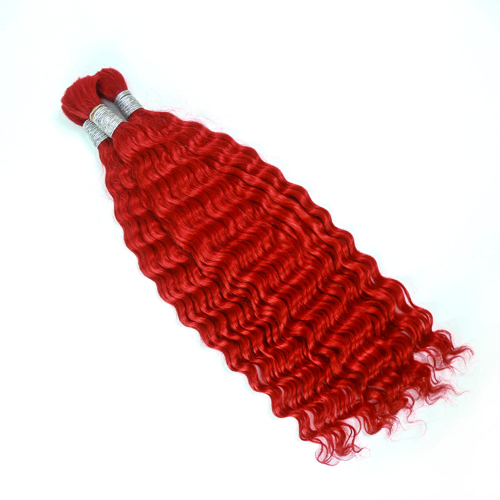 Braiding Hair Red Colored Deep Wave Bulk Human Hair for Braiding